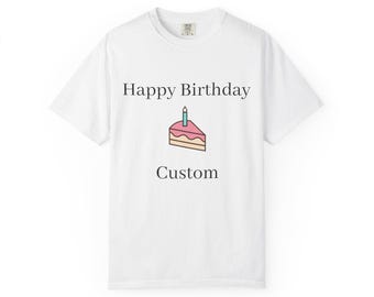 Camiseta con ilustración de pastel de cumpleaños / Opción de nombre personalizado