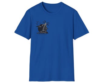 Camiseta con estampado de velero y palmera / Escena playera minimalista