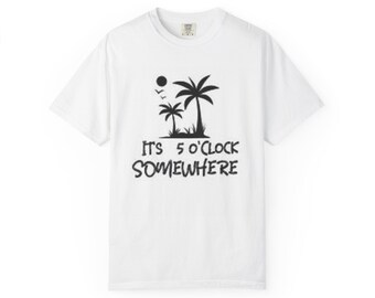 Camiseta con palmeras "Son las 5 en algún lugar" / Camiseta con bebida al atardecer tropical