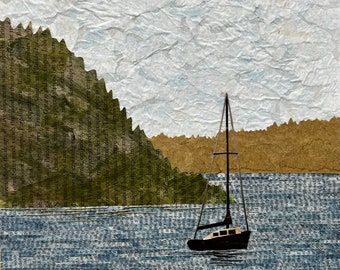 Anchored at Lincoln Park - original mixed media collage art - wall art