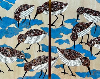 Shorebirds Diptych - original mixed media collage