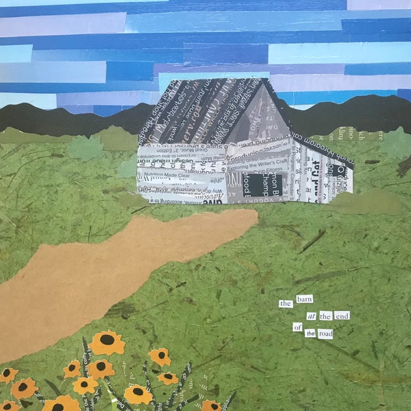Hold for Troy - The Barn at the End of the Road - original paper collage art - wall art - original collage