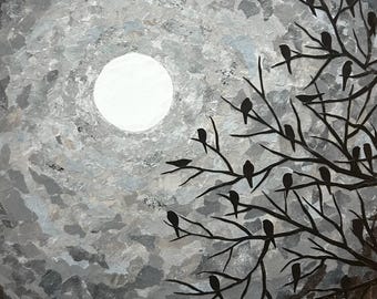 Waiting - original mixed media collage art - wall art