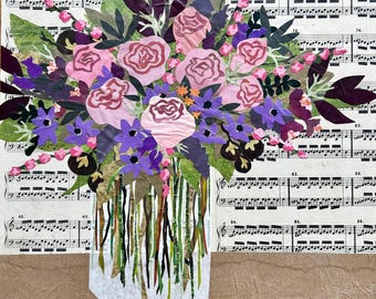 Radiant #3 - 14x14  floral collage - paper collage