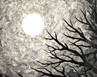 Lyrical Moon - original mixed media collage 18x18 - wall art