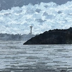 Space Needle in Winter - original mixed media collage - paper art