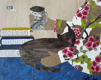 Best Happy Hour - 9x12 original art - paper collage art