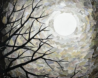 Moon with Branches #9 - original collage - paper collage