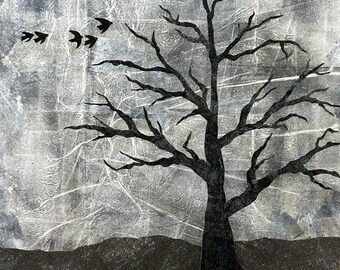 Before the Storm - 14x14 original mixed media collage art - wall art