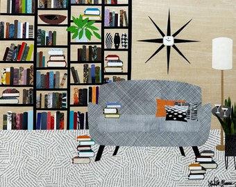 Reader's Dream - original paper collage art - wall art