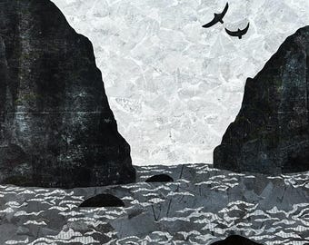 Salish Sea #7 -  14x14 original mixed media collage  - wall art