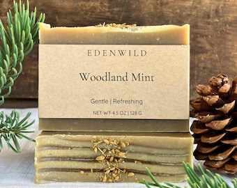 Organic Woodland Mint Soap Bar | Detoxifying Clay for Oily & Congested Skin | Peppermint + Scotch Pine | Non-Toxic Daily Cleanse