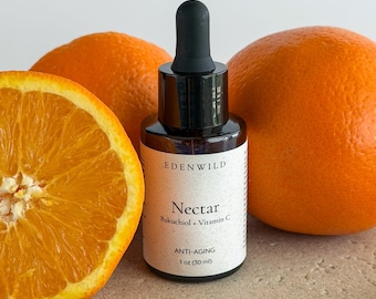 Organic Facial Serum | Natural Retinol Alternative for Mature Skin | Bakuchiol + Vitamin C | Frankincense + Helichrysum | Herbal Skincare
