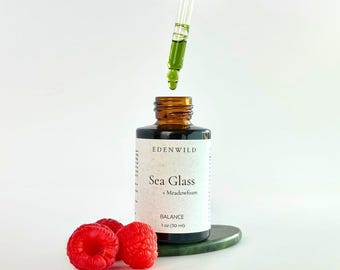 Sea Glass Facial Serum for Sensitive Skin + Breakouts | Meadowfoam + Red Raspberry + Blue Tansy | Balance + Calm | Organic + Herbal Skincare