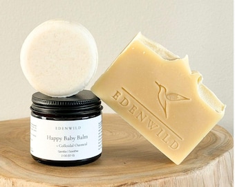 Gentle Skin Trio | Tallow Baby Balm + Colloidal Oatmeal Soap + Unscented Shampoo Bar | Eczema Sensitive Skin Bundle | Clean Organic Skincare