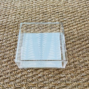 Square Acrylic Tray with Laminated Fabric - &quot;Ferns&quot; in Pale Blue