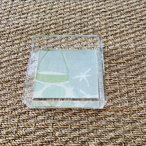 Square Acrylic Tray with Laminated Fabric - &quot;Lanterns&quot; on Gray with Pale Aqua