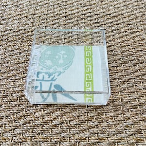 Square Acrylic Tray with Laminated Fabric - &quot;Tea House&quot; in Pale Blue & Green
