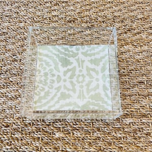 Square Acrylic Tray with Laminated Fabric - &quot;Pomegranate&quot; in Sage