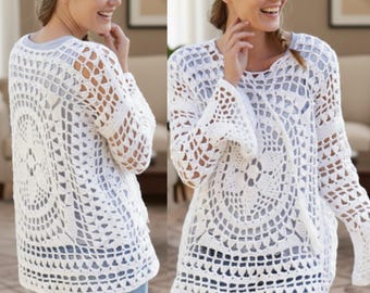 Mandala Crochet Sweater Pattern PDF Professional Lace Hollow Out Boho Blouse Detailed Instruction Tutorial