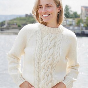 Easy Cable Knit Sweater Knitting Pattern Chunky Womens Crewneck Pullover Top Digital Download PDF