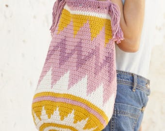 Boho Geometric Crochet Bucket Bag Pattern, Earthy Modern Tote, Step-by-Step Tutorial PDF