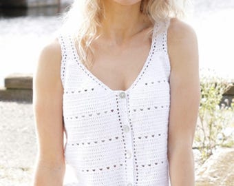 Patrón PDF de camiseta de tirantes de verano a crochet fácil con botones delanteros para mujer, ideal para principiantes