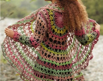 Modello per gilet spolverino mandala all'uncinetto: cardigan boho psichedelico (download digitale)