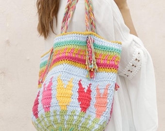 Handmade Crochet Tote Bag Boho Striped, Textured, Shoulder Purse PDF