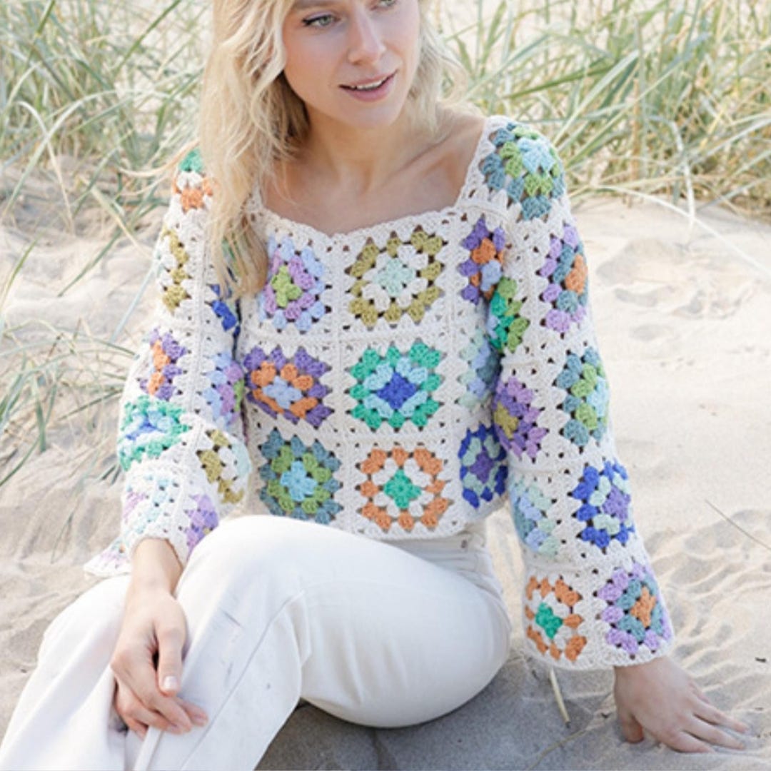 Crochet Granny Square Sweater Pattern, Boho Pullover (PDF Pattern ...