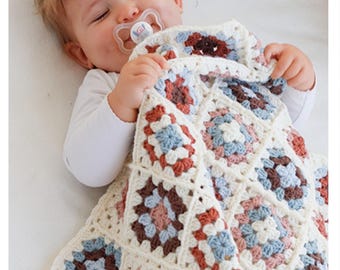 Sunburst Granny Square Crochet Baby Blanket Pattern (Instant Download)