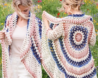 Crochet Mandala Cardigan Pattern - Granny Stitch Circle Shawl - PDF Instant Download