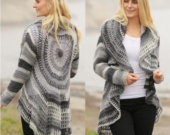 Schema per cardigan all'uncinetto, giacca boho a cerchio, taglie dalla S alla XXXL, tutorial facile per principianti, PDF digitale