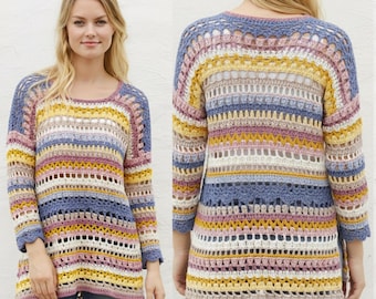 Crochet Sweater Pattern Colorful Striped Pullover Airy Stitch Design Sizes S– XXXL PDF