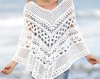 Eenvoudig gehaakte zomerponchopatroon PDF kant strandsjaal vrouwen boho beginner Instant download