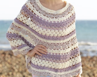 Patrón de poncho de crochet fácil en PDF Suéter bohemio ligero para mujer Apto para principiantes Descarga instantánea Vestible