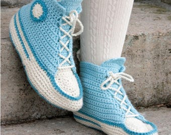 Crochet High Top Sneakers Pattern PDF Handmade Cozy Slippers Shoes Digital Download Adult Unisex
