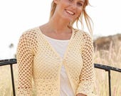 Boho Summer Crochet Cardigan Pattern, Lace V-Neck Women's Shrug, Elegant Handmade Crochet Jacket PDF