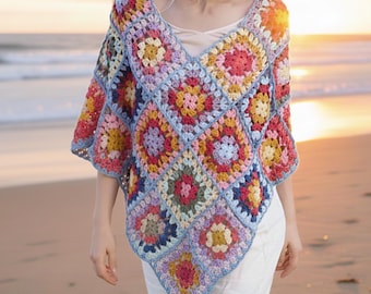 Patroon gehaakte poncho – Maple Lodge Grandma Square Wrap (peuter-volwassene) (pdf-download)