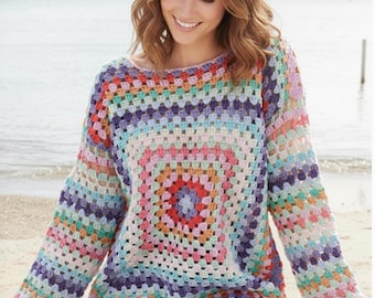 Crochet Granny Square Sweater Pattern, Woman Cardigan (PDF Pattern)