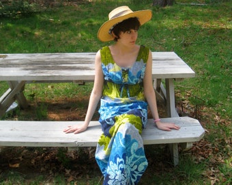 Vintage 60s Hawaiian Barkcloth Maxi Dress – Size S