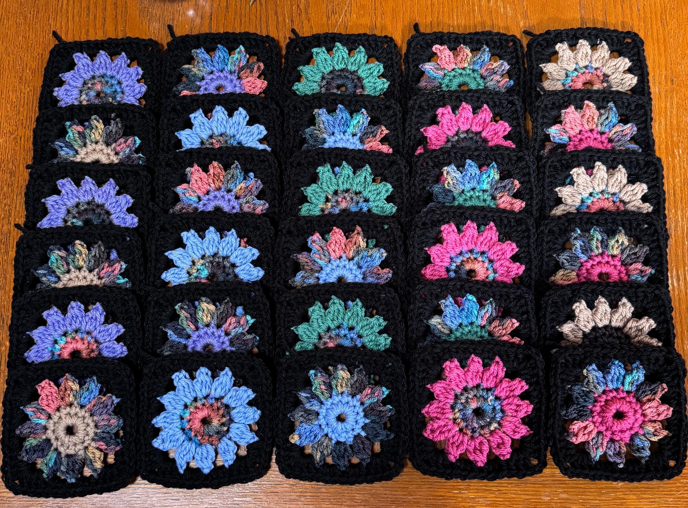 30 Floral Granny Squares Crochet Blocks Crocheted Earth Tone Colors ...