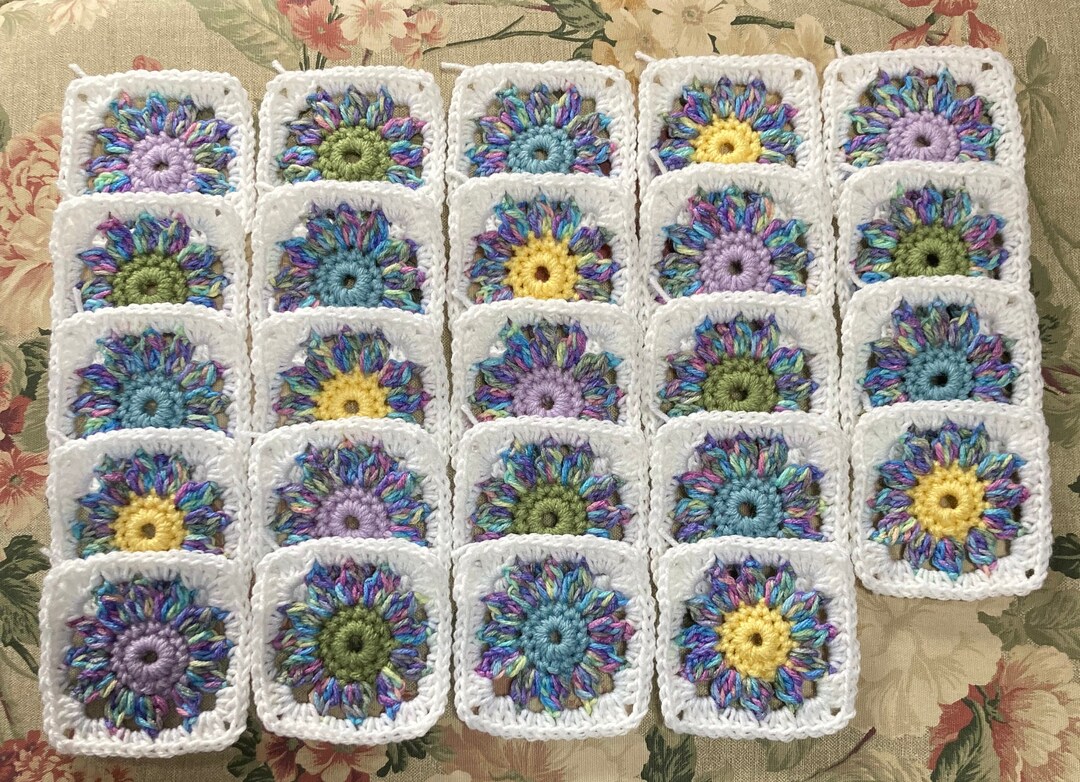 24 Granny Squares Floral Crochet Blocks Crocheted Artist Print - Etsy