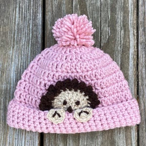 Peekaboo Hedgehog Beanie Hat Handmade Crochet Novelty Animal Hat for Baby Girl 0-6 month