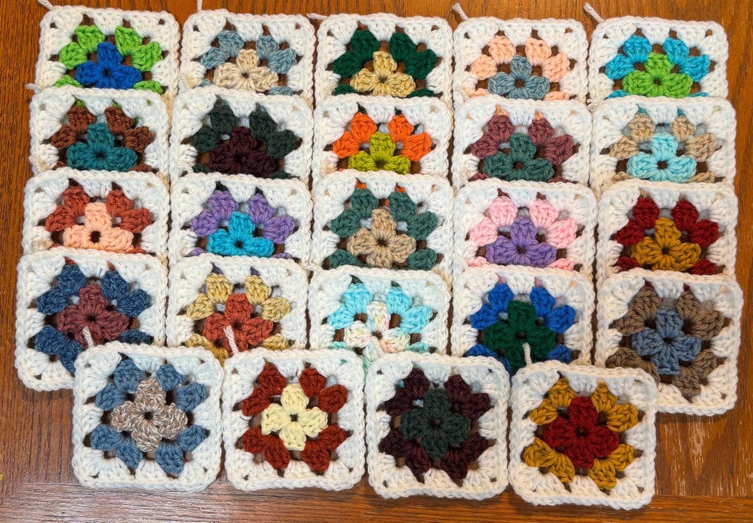 24 Traditional Granny Squares Crochet Blocks Crocheted With Soft White ...