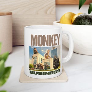 Funny Monkey Business Mug, Surreal Monkey Design, Weird Animal Cup, Unique Gift for Coffee Lovers, Office Humor, Coffee Cup, Monkey Teaware
