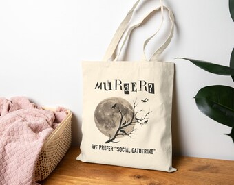 Bolso de tela con diseño divertido de una bandada de cuervos, ideal para amantes del misterio, fans de los cuervos, Halloween, otoño, regalo para amantes de los cuervos, animales adorables, lona reutilizable y ecológica.