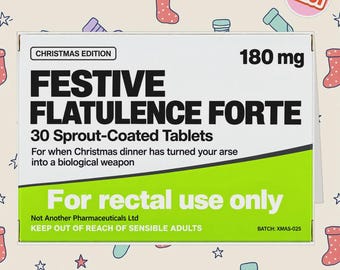 2261 - Pill Box Christmas Card, Christmas Pharmaceutical Packaging Style Card, Christmas Joke Card, Funny Christmas Card