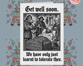 2369 - Tarjeta de pronta recuperación grosera, Tarjeta de pronta recuperación estilo grabado vintage en blanco y negro, Tarjeta de broma de pronta recuperación, Solo tenemos