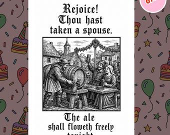 0706 Funny Medieval Wedding Card, Medieval Marriage Card, Congratulations on Your Wedding, Funny Newlywed Card, Ale Wedding Card